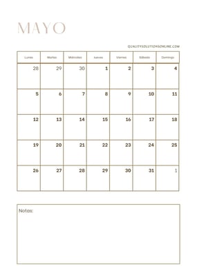 Calendario mayo minimalista para imprimir gratis 