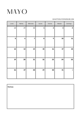 Calendario mayo minimalista para imprimir gratis 
