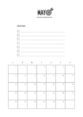 Calendario mayo minimalista para imprimir gratis 