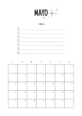 Calendario mayo minimalista para imprimir gratis 