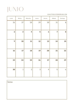 Calendario junio minimalista para imprimir gratis 