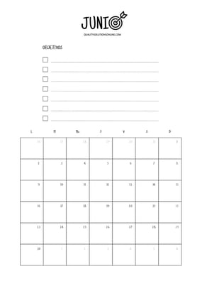 Calendario junio minimalista para imprimir gratis 