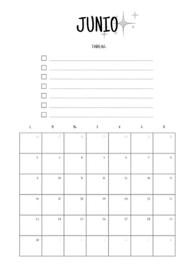 Calendario junio minimalista para imprimir gratis 