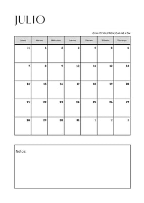 Calendarios de julio para imprimir gratis