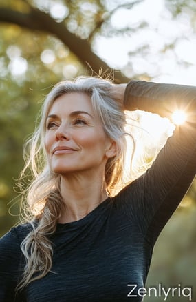 active woman looking up joyfully, celebrating mobility and natural joint care