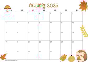 Calendario de Octubre con dibujos temáticos de otoño