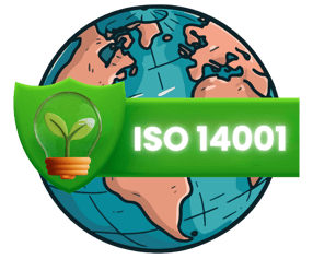 a world map and the ISO 14001 title in front of it 