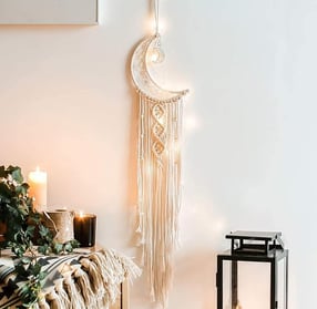 Macrame Woven Wall Hanging Moon Dream Catcher Boho Chic Bohemian Wall Art Room Dorm Door Decor 
