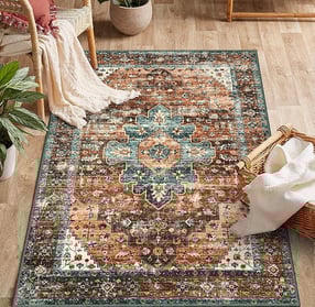 Ultra Thin Washable Vintage Rug 3x5 Boho Non-Slip Entryway Rug Oriental Living Room Rug Entrance Mat