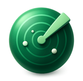 a green icon with a radar for a tampa bay commercial real estate website