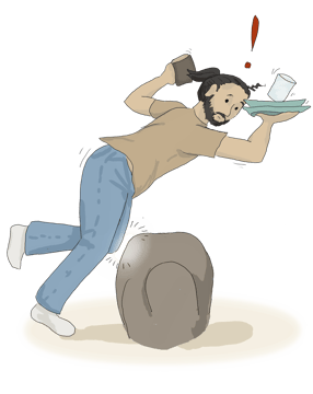 cartoon of a man bumping on something