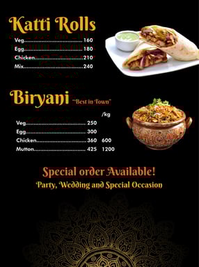 a menu listing on a menu listing on a menu biryani menu