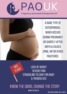 Poster with PAO "Red Flags" including loss of height, severe pain and struggling to care for baby