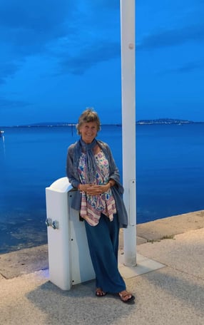 Sara Verrall at Marseillan port evening scene