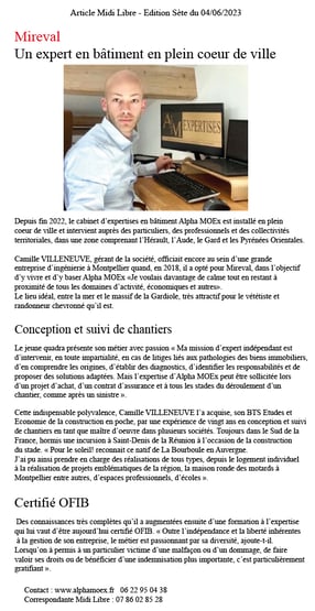 Extrait de l’article de journal sur l'entreprise Alpha MOEx