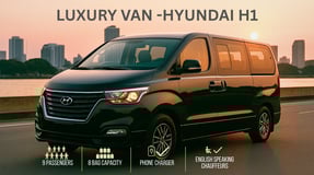 Hyundai H1 luxury van for group chauffeur service in Thailand, seating 9 passengers with 8 bags, pho