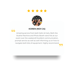 Koren has given a 5 star review for the Slushie Machine and Photo Booth for her event in Ormeau.