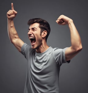 a man with a fist fist up in the air