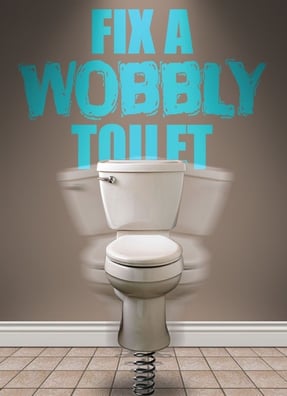 a toilet with a sign that says fix a word on it