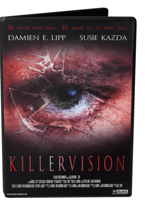 DVD cover featuring a red-hued close-up image of an eye peering through shattered glass