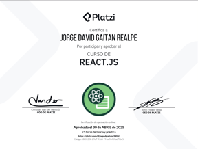 react certificado Jorge Gaitan