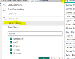 remove rows in power query