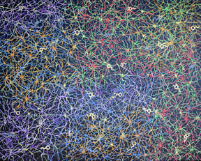 Abstract acrylic painting of networks of neurons in the brain