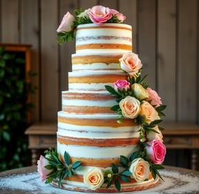 6 tiered wedding cake with roses
