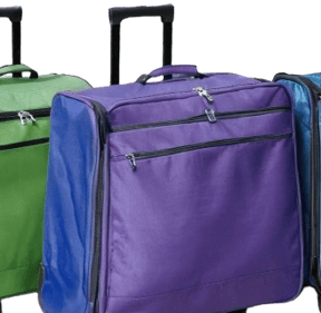 a variety of luggage bags in a row