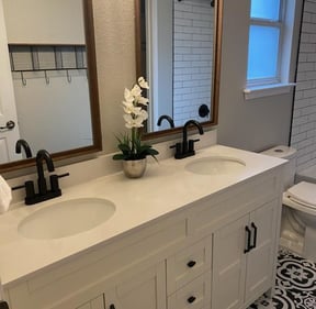 Bathroom Remodel, plumbpros, plumbprostx, vanity install, new faucets, sink, faucet, vanity