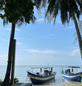 Barche ormeggiate sulla spiagge dell'isola di Penang, in Malesia
