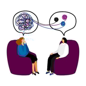 therapist and client untangling yarn