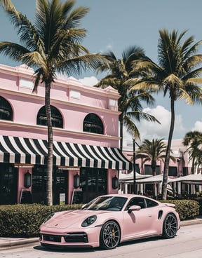 a pink porsche parked on the side of a road Miami Beach with captivating collection of Porsche 911