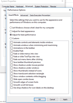 a computer screen showing the options for the system