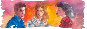 watercolor of three friends