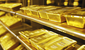 gold bullion bars on rack