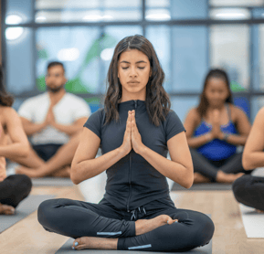 Corporate adult yoga session