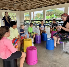 Outdoor big kid bucket, drum class, age range 5 to 10