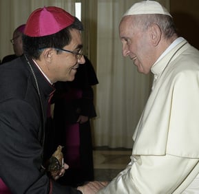 Dom José Ionilton (atual bispo) e Papa Francisco em um cumprimento