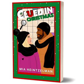 Black man and Blonde white woman in winter outdoor wear; both inside a Clue game board