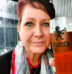 Author Chrissie with a German beer.