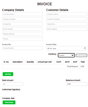 A sleek and modern invoice generator without company logo 