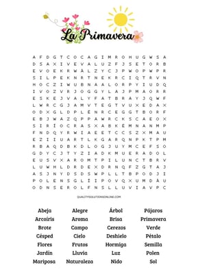 sopa de letras temática de PRIMAVERA para descargar gratis