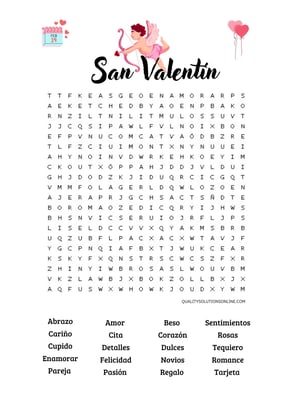 sopa de letras temática de SAN VALENTÍN para descargar gratis