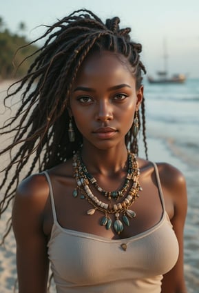 a woman with long hair and a necklace