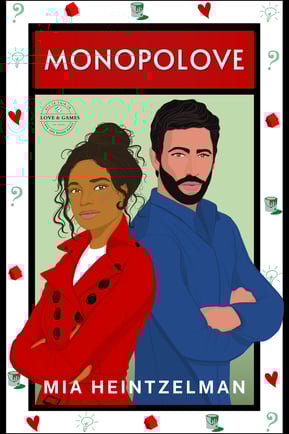 Monopolove - a man and woman in a red jacket and red coat in a Monopoly game card
