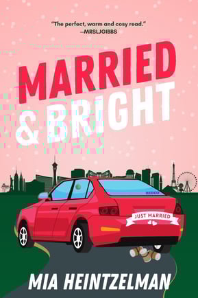 Married & Bright - a red car (just married) on a road with the Vegas skyline in the distance