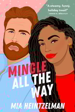 Mingle All the Way - a red-haired man in a blue shirt and Black woman in a red shirt leaning togethe