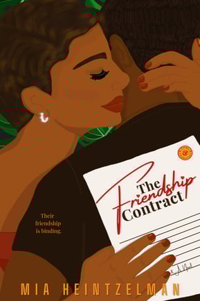The Friendship Contract - a Black woman is holding a contract hugging a Black man in a brown shirt