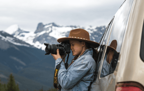 Solana Crowe photographing in Jasper